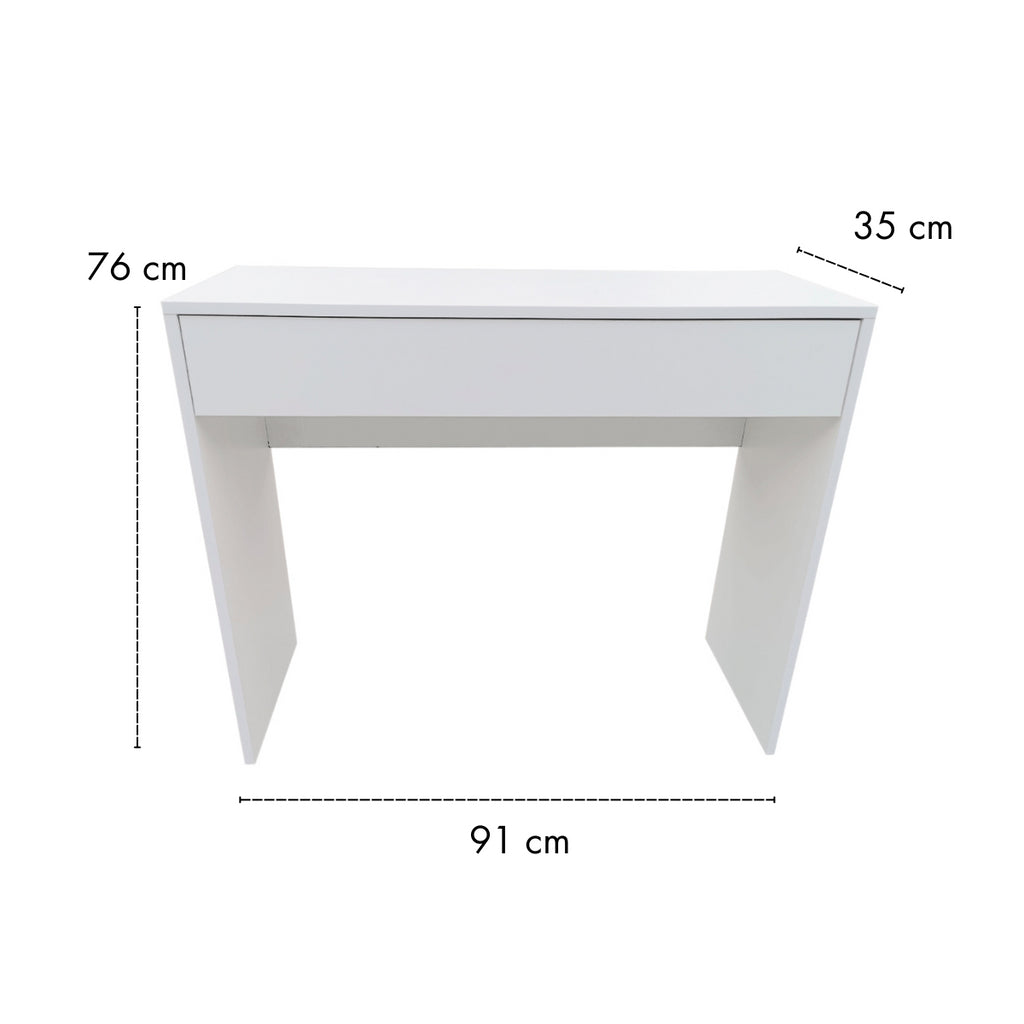 Pohjola Indoor Hollywood Meikkipöytä Valoilla & Leveällä Laatikolla, 91 x 35 x 76/122 cm, Valkoinen