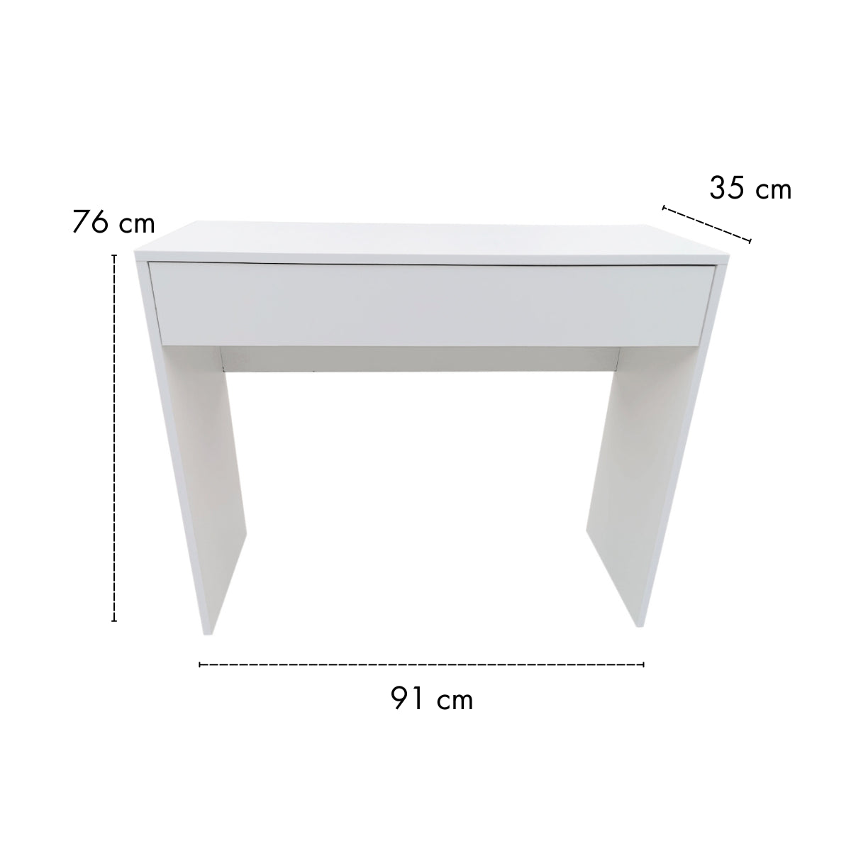 Pohjola Indoor Hollywood Meikkipöytä Valoilla & Leveällä Laatikolla, 91 x 35 x 76/122 cm, Valkoinen