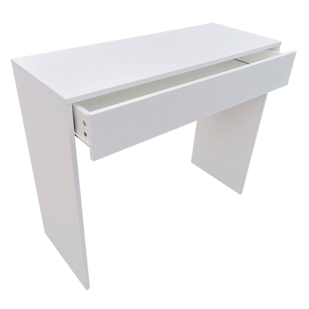 Pohjola Indoor Hollywood Meikkipöytä Valoilla & Leveällä Laatikolla, 91 x 35 x 76/122 cm, Valkoinen