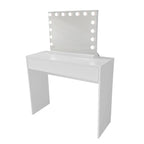 Pohjola Indoor Hollywood Meikkipöytä Valoilla & Leveällä Laatikolla, 91 x 35 x 76/122 cm, Valkoinen