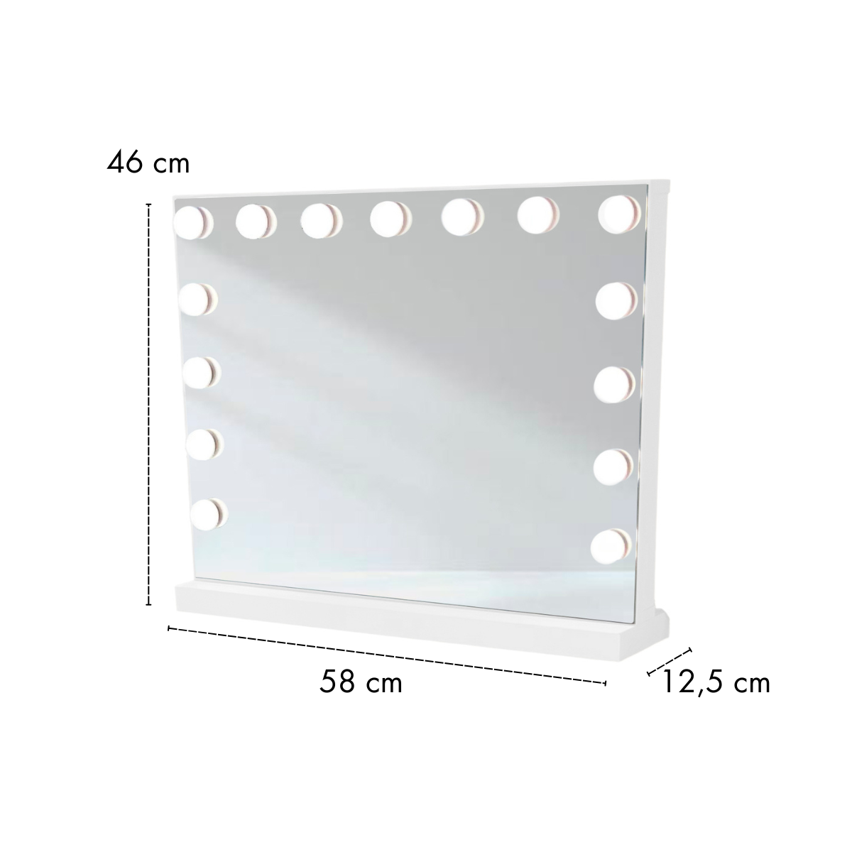 Hollywood-meikkipöytä 91 x 35 x 76 – LED-peili, leveä laatikko, valkoinen