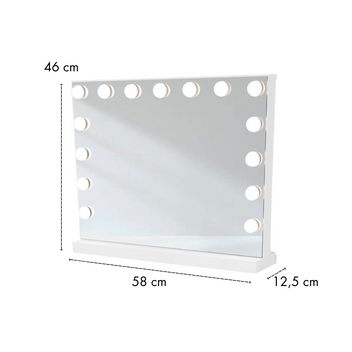 Hollywood-meikkipöytä 91 x 35 x 76 – LED-peili, leveä laatikko, valkoinen