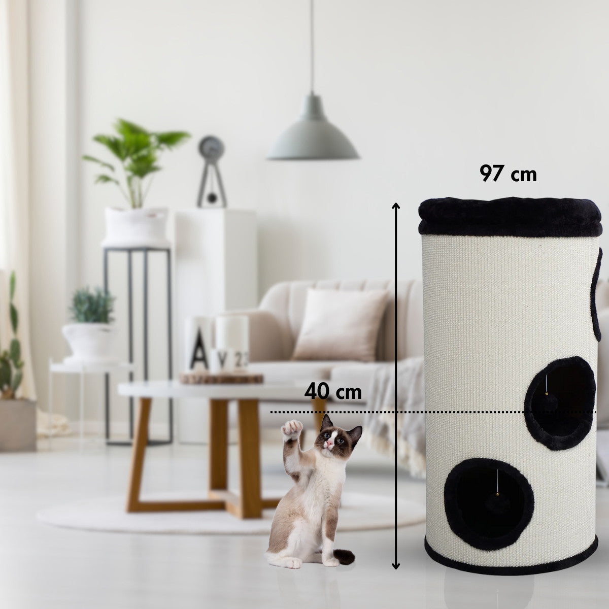 POHJOLAN LEMMIKKITARVIKE XL Kissan kiipeily-/raapimispuu Tynnyri 97 cm, Musta