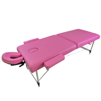 Massagebänk 195 x 70 cm, rosa – aluminiumram, 250 kg, 7 cm stoppning