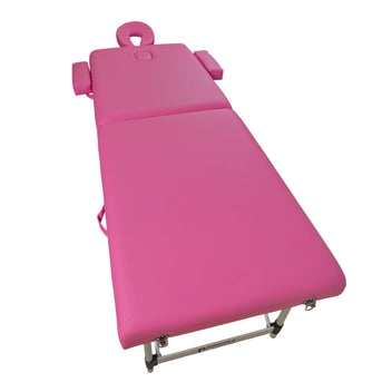 Massagebänk 195 x 70 cm, rosa – aluminiumram, 250 kg, 7 cm stoppning