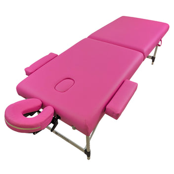 Massagebänk 195 x 70 cm, rosa – aluminiumram, 250 kg, 7 cm stoppning