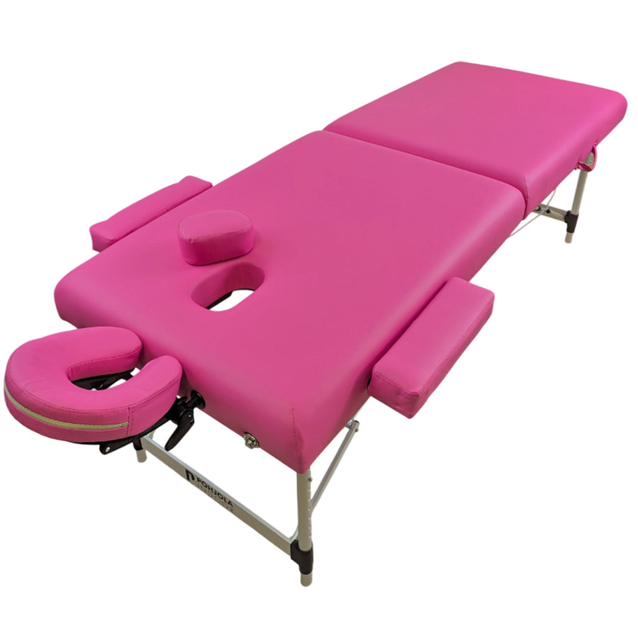 Massagebänk 195 x 70 cm, rosa – aluminiumram, 250 kg, 7 cm stoppning
