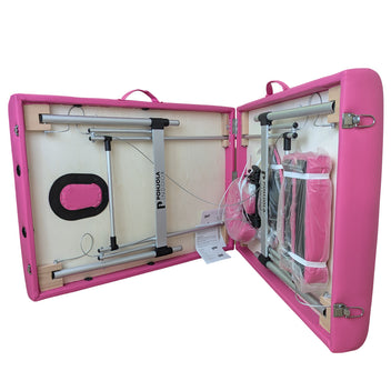 Massagebänk 195 x 70 cm, rosa – 3 zoner, 250 kg, 7 cm stoppning