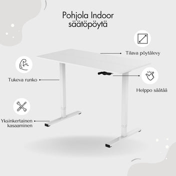 Korkeussäädettävä työpöytä 120 x 60 cm – veivisäätö 72–112 cm, nostokyky 50 kg