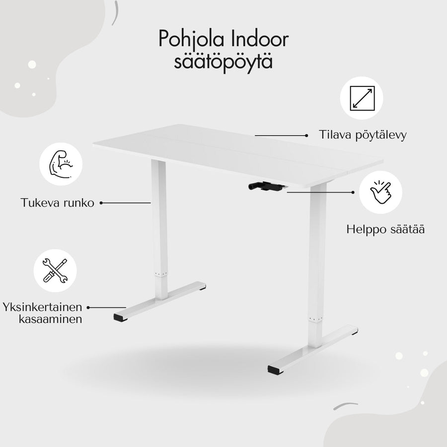 Korkeussäädettävä työpöytä 120 x 60 cm – veivisäätö 72–112 cm, nostokyky 50 kg