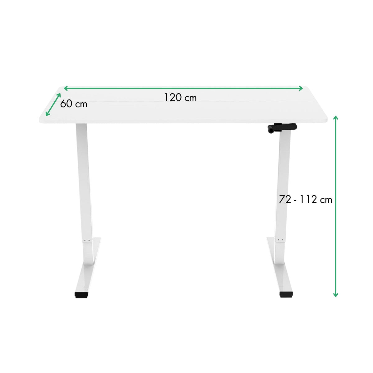 Korkeussäädettävä työpöytä 120 x 60 cm – veivisäätö 72–112 cm, nostokyky 50 kg