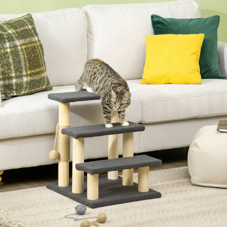 Kattklösstolpe + trappa, beige/grå