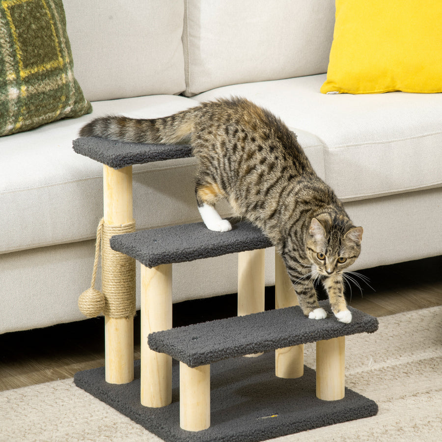 Kattklösstolpe + trappa, beige/grå