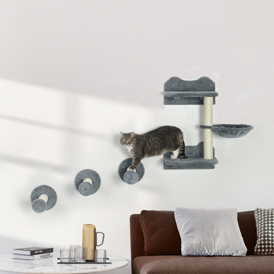 Kattklättervägg, 4 delar, grå/beige