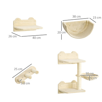 4-delad klättervägg för katter med klösstolpe, beige