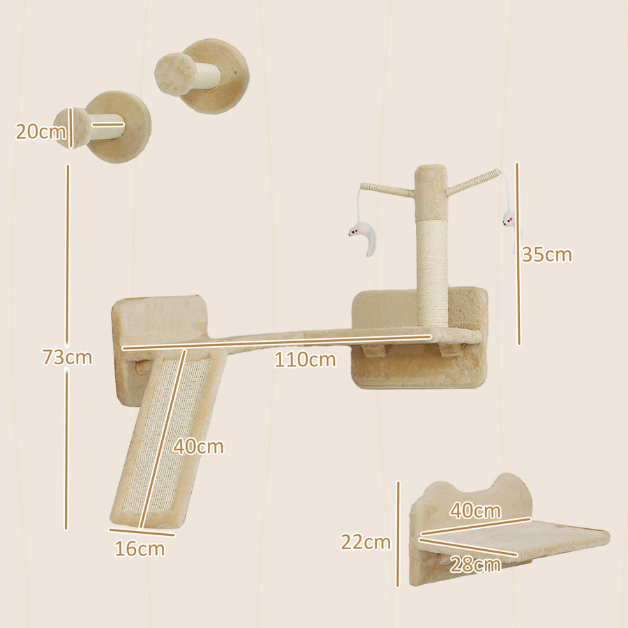 Mångsidig klättervägg för katter med leksaker, beige