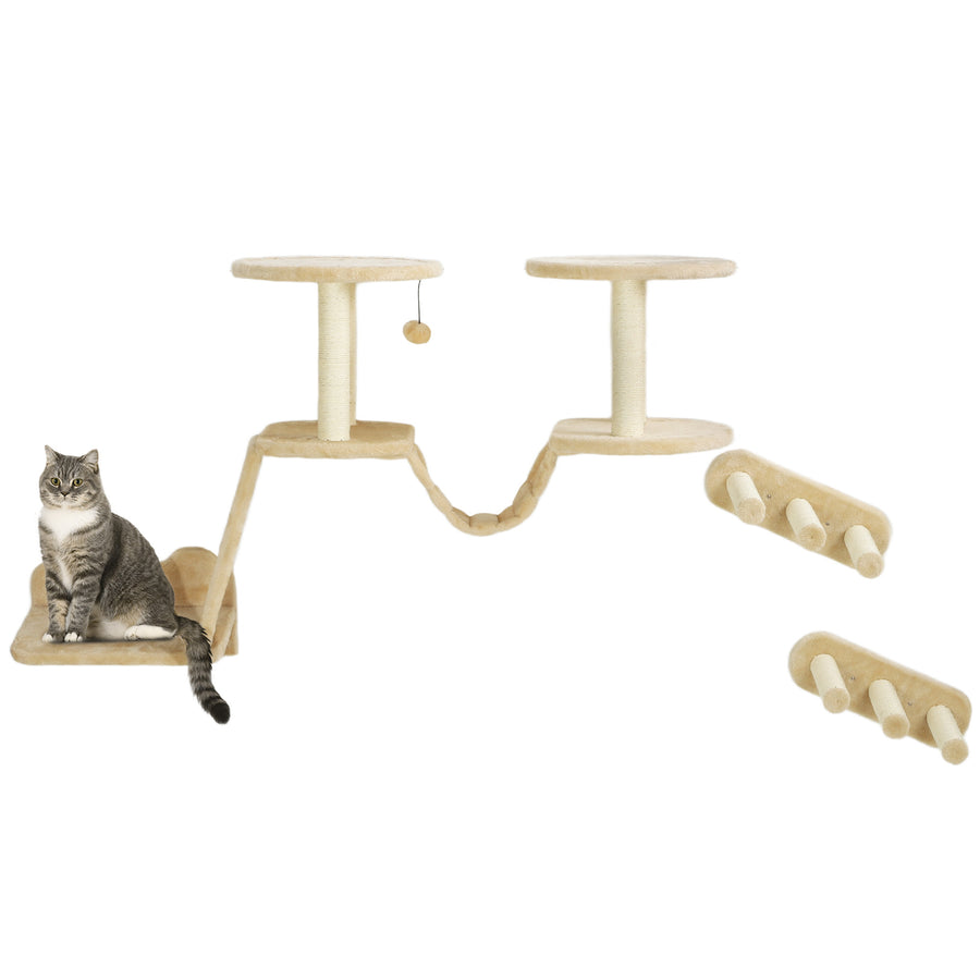 Kattklättervägg 2 med klösstolpe, beige