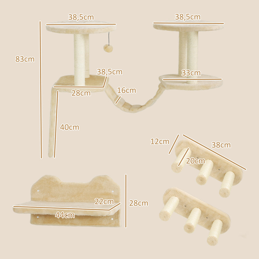Kattklättervägg 2 med klösstolpe, beige