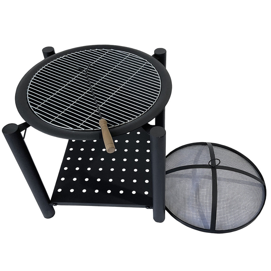 Utomhusbraskamin 56 x 56 x 69 cm – gnistskyddsnät, grillgaller, kolhållare