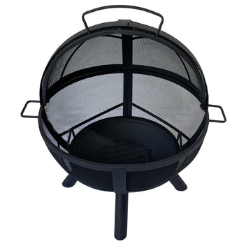 Utomhusbraskamin med lock 79,5 x 79,5 x 89,5 cm – gnistskyddsnät, stål, svart
