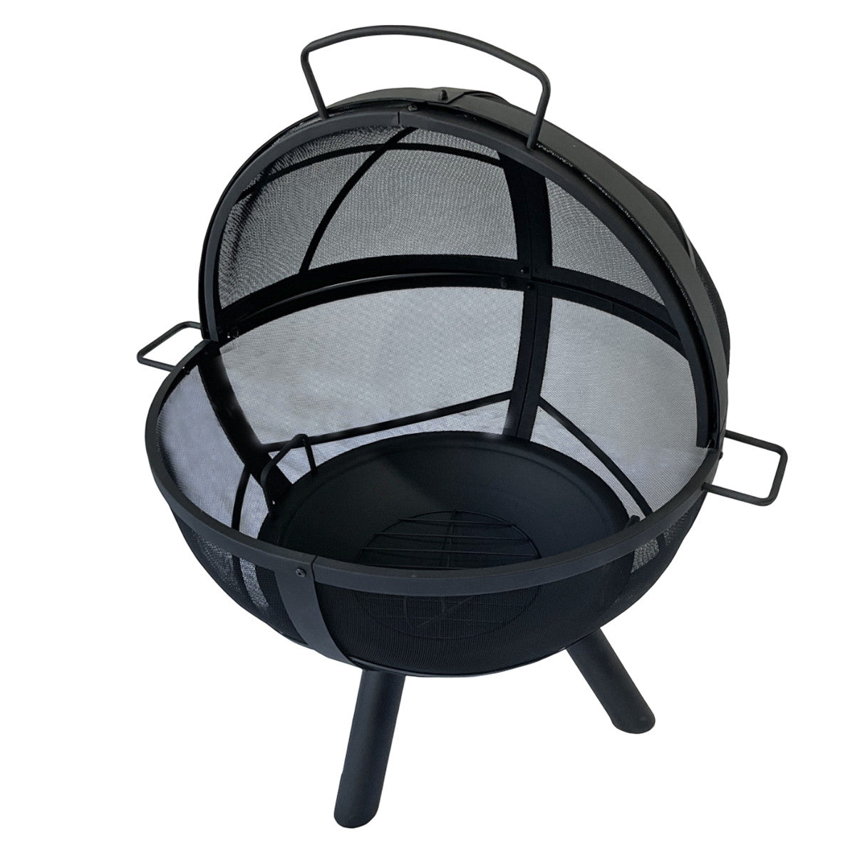 Utomhusbraskamin med lock 79,5 x 79,5 x 89,5 cm – gnistskyddsnät, stål, svart