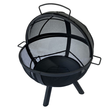 Utomhusbraskamin med lock 79,5 x 79,5 x 89,5 cm – gnistskyddsnät, stål, svart