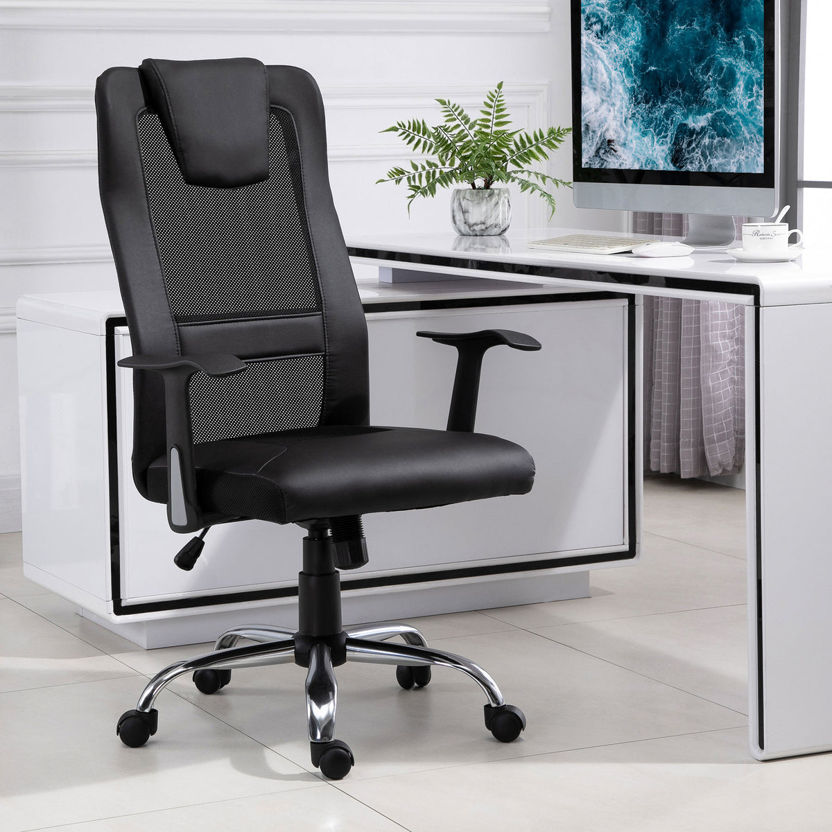 Ergonomisk kontorsstol, höjdjusterbar, med tiltfunktion och armstöd, belastningskapacitet 120 kg, svart
