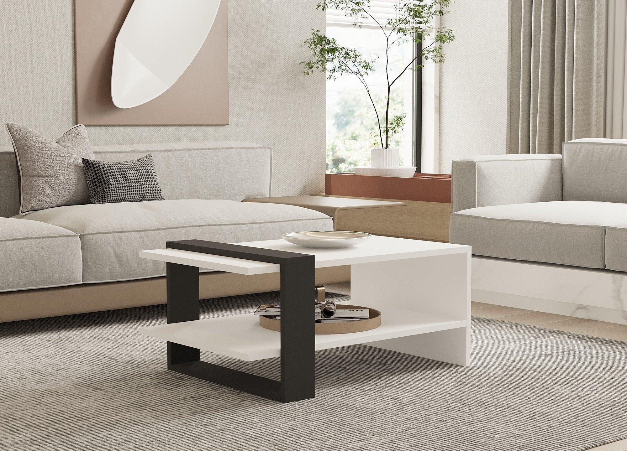 Chic Home Olli sohvapöytä 80x55xK35 cm, valkoinen/harmaa