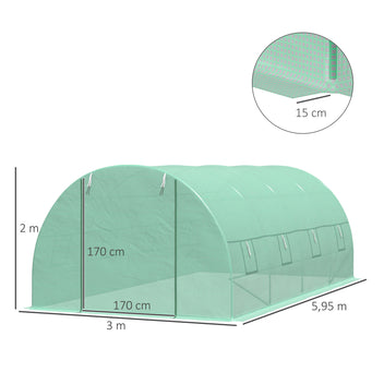 590x300x200 cm Tunnelväxthus med stålram, grönt