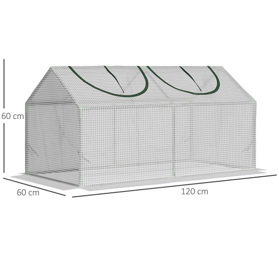 Pieni muovikasvihuone Verkkokankaalla 120x60x60cm Valkoinen