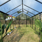 POHJOLA GARDEN Hybrid Kasvihuone 3,3m², Tukeva Runko, Kirkas Seinäpaneeli, Sokkeli