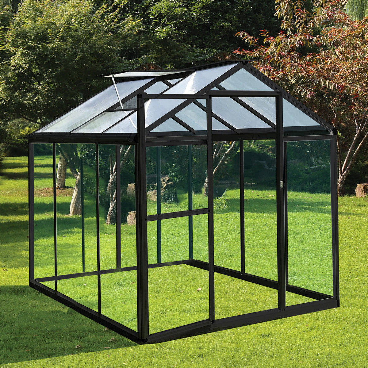 POHJOLA GARDEN Hybrid Kasvihuone 3,3m², Tukeva Runko, Kirkas Seinäpaneeli, Sokkeli