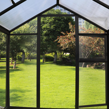 Hybridväxthus 4,6 m² – 242 x 190 x 195 cm, tak av polykarbonat, sockel