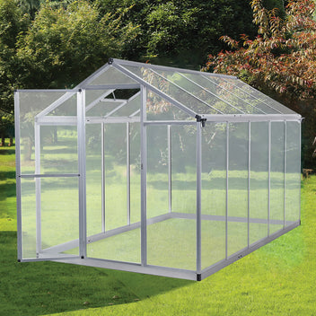 Hybridikasvihuone 5,4 m² – 302 x 190 x 195 cm, polykarbonaattikatto, harmaa