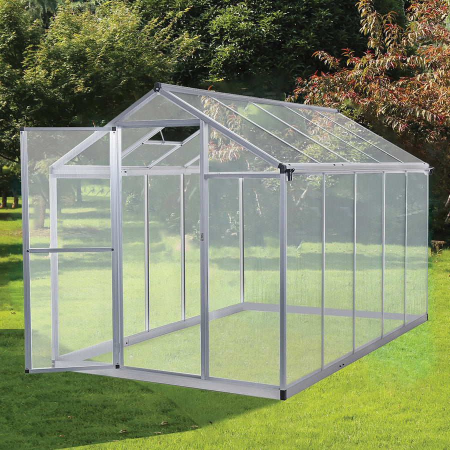 Hybridikasvihuone 5,4 m² – 302 x 190 x 195 cm, polykarbonaattikatto, harmaa