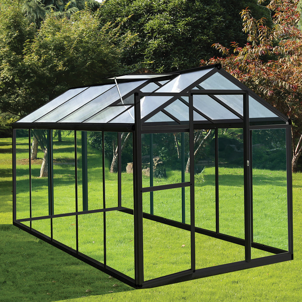 POHJOLA GARDEN Hybrid Kasvihuone 5,4m², Tukeva Runko, Kirkas Seinäpaneeli, Sokkeli, Musta