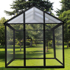 POHJOLA GARDEN Hybrid Kasvihuone 8,6m², Tukeva Runko, Kirkas Seinäpaneeli, Sokkeli, Musta