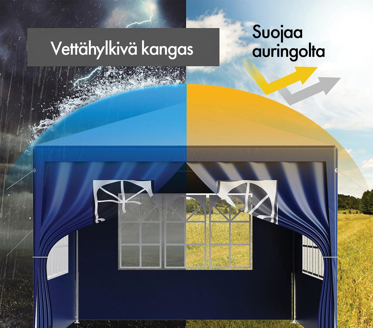 POHJOLA GARDEN Juhlateltta / Paviljonki irrotettavilla sivuilla 3x4m PE, sininen