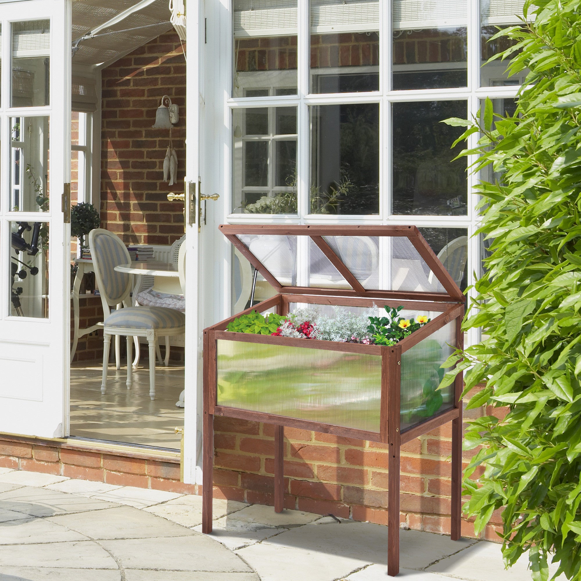 Korotettu Istutuslaatikko / Pienoiskasvihuone Kuusipuusta 90 x 50 x 93 cm Ruskea