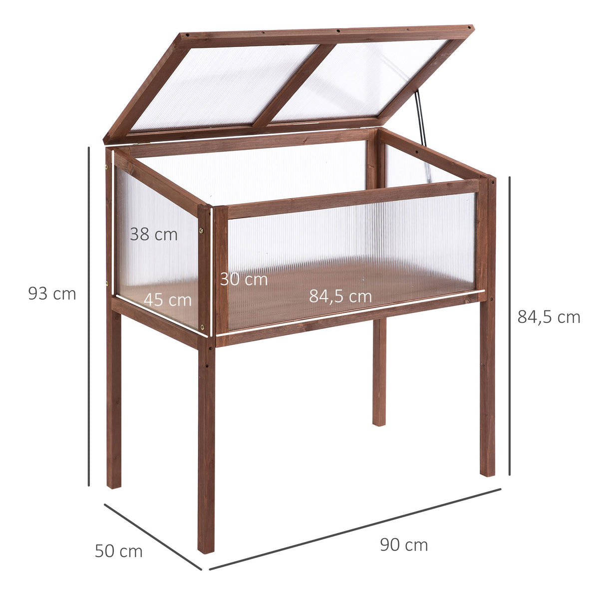 Upphöjd planteringslåda/miniväxthus tillverkad av gran 90 x 50 x 93 cm Brun