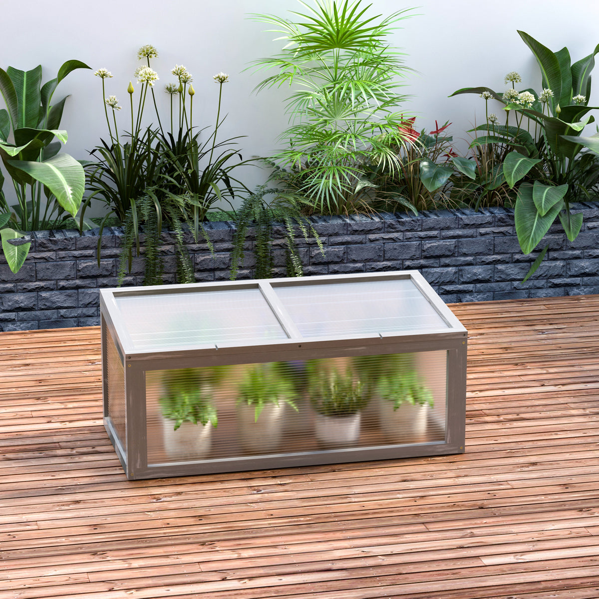 Litet växthus/planteringslåda tillverkad av gran 90 x 46 x 40 cm Grå
