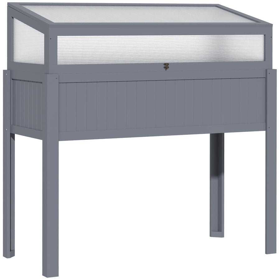 2-i-1 upphöjd planteringslåda/litet växthus 120 x 54 x 112/122 cm Grå