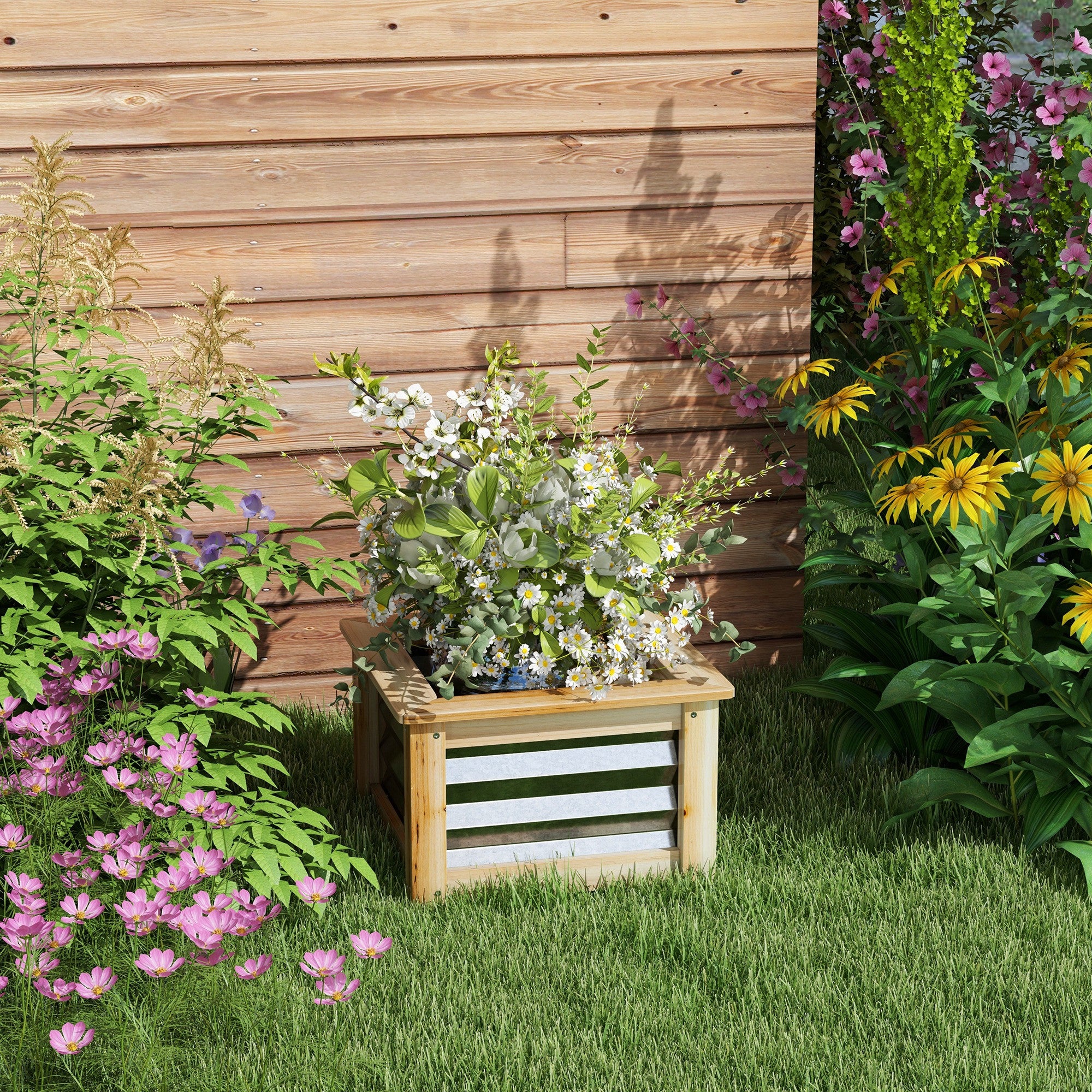 Istutuslaatikko Kuusipuu / Teräs 45 x 45 x 30cm Hopea / Natural