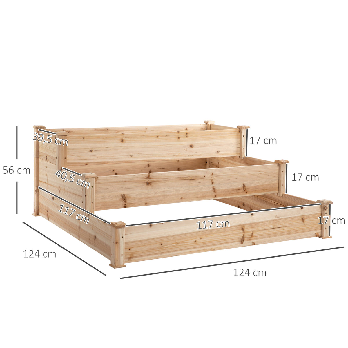 Planteringslåda 3-delad 124 x 124 x 56 cm Gran Natur