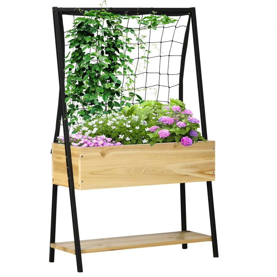 Korotettu Istutuslaatikko Säleiköllä 80 cm x 30 cm x 125 cm Musta / Natural