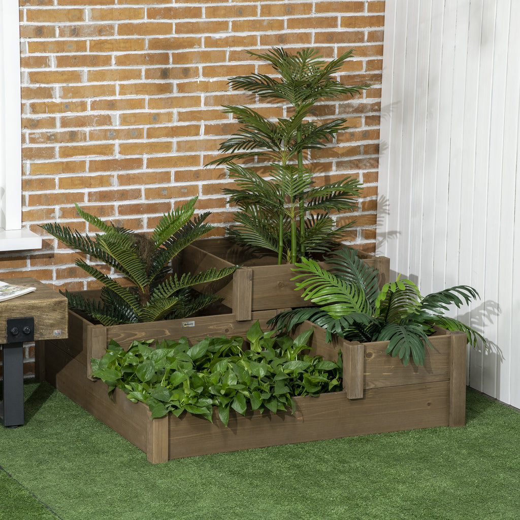 Kolmitasoinen Istutuslaatikko Kuusipuusta 122 x 122 x 51 cm Ruskea