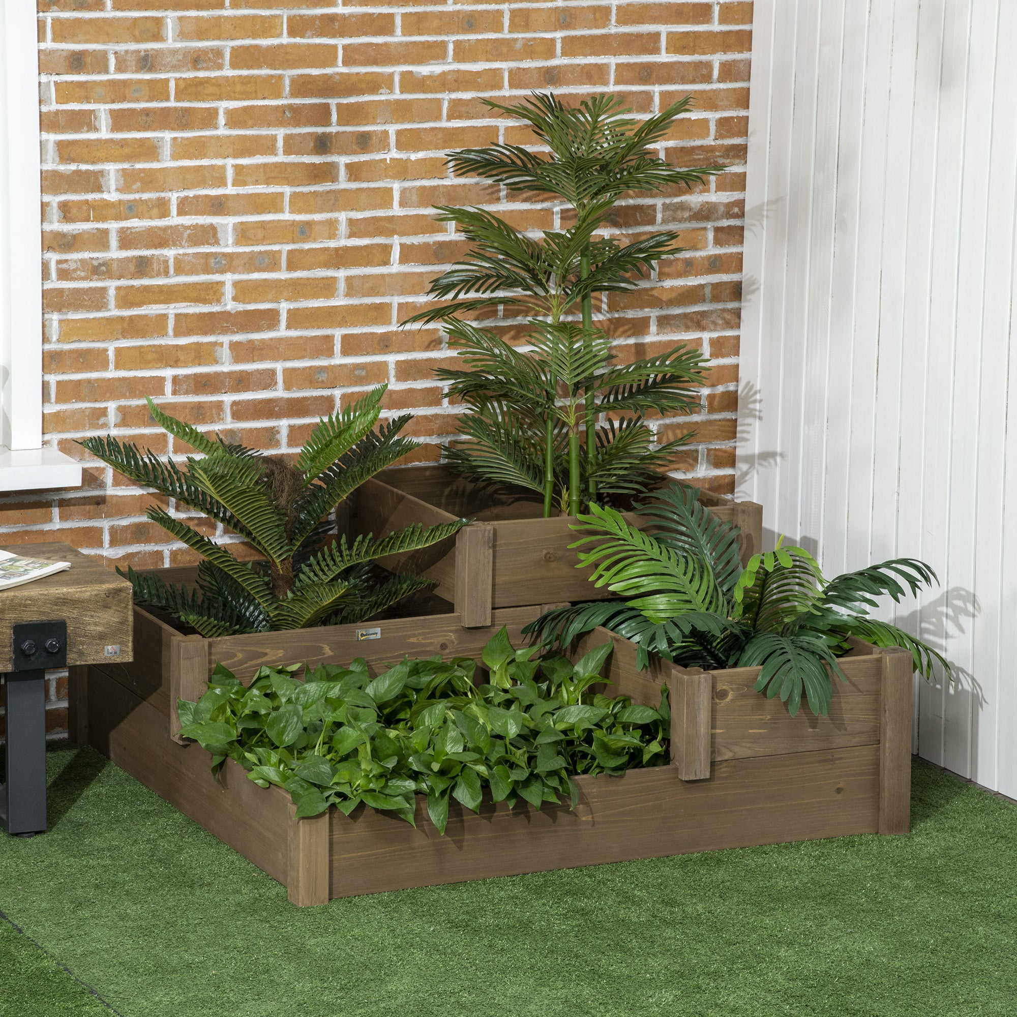 Kolmitasoinen Istutuslaatikko Kuusipuusta 122 x 122 x 51 cm Ruskea