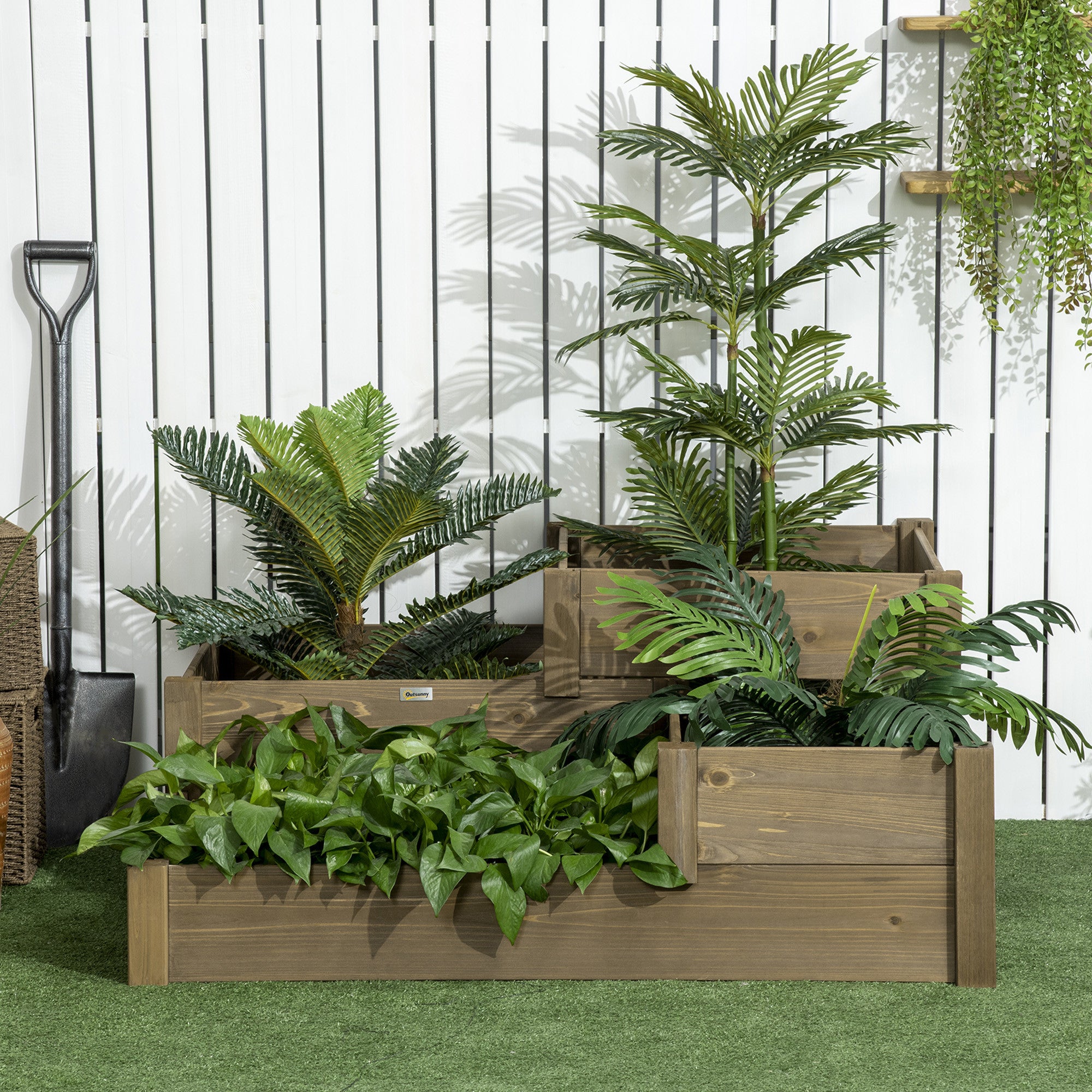 Kolmitasoinen Istutuslaatikko Kuusipuusta 122 x 122 x 51 cm Ruskea