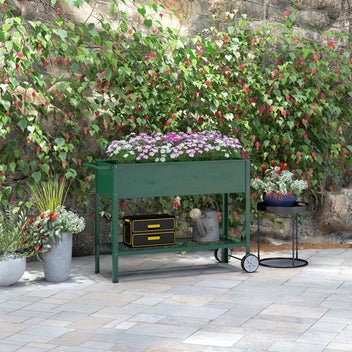 Upphöjd planteringslåda med hjul 109 x 44 x 80 cm Grön