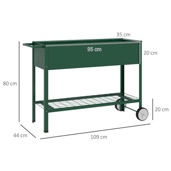 Upphöjd planteringslåda med hjul 109 x 44 x 80 cm Grön